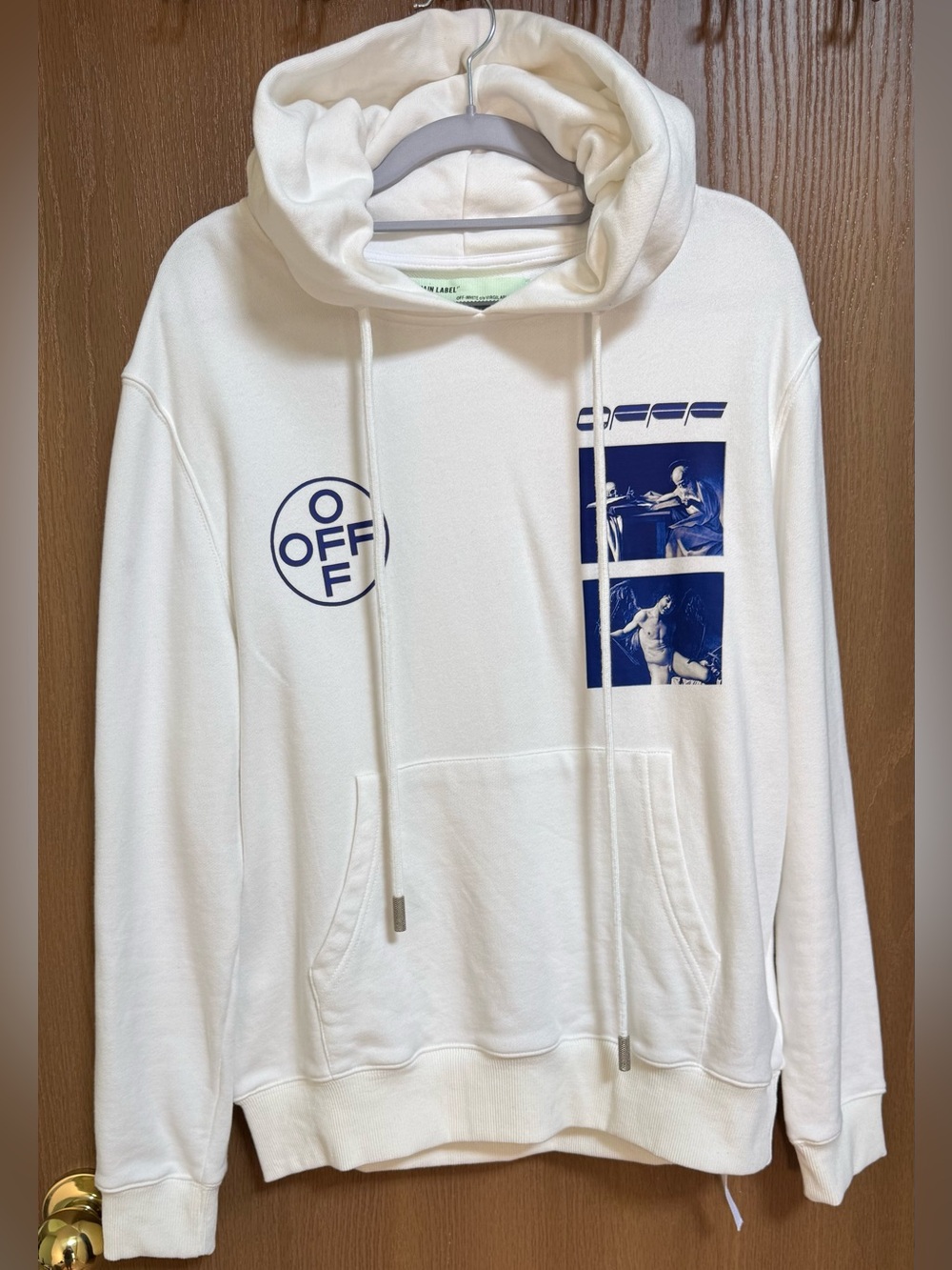 Off-White White Hoodie with Navy Graphic Prints